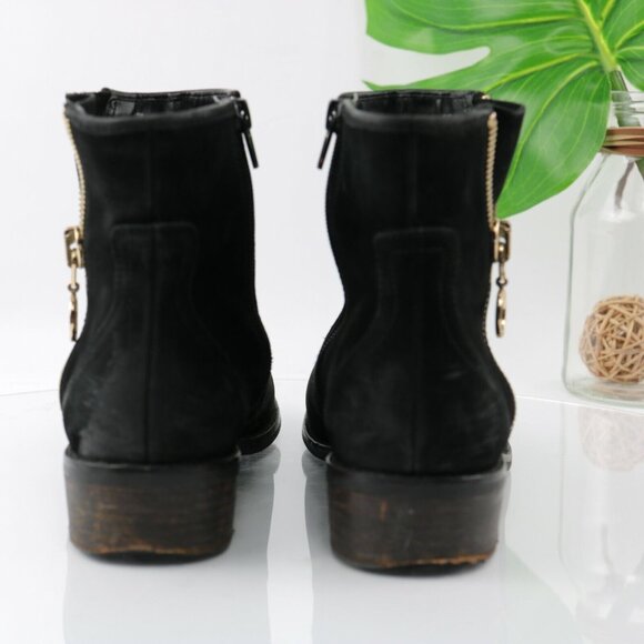 Steve Madden Womens Chances Boot Size 9.5 Black Suede Gold Zip Bootie Boho - Picture 7 of 12